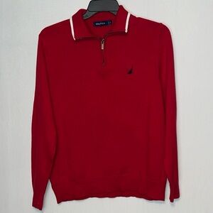 Nautica 1/4 Zip Pullover Sweater Mens Large Red Casual Preppy Holiday.